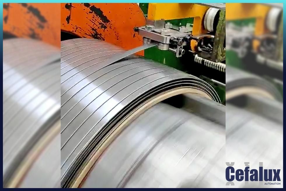 Automatización en helicoidal para devanadora de bobinas de fleje.